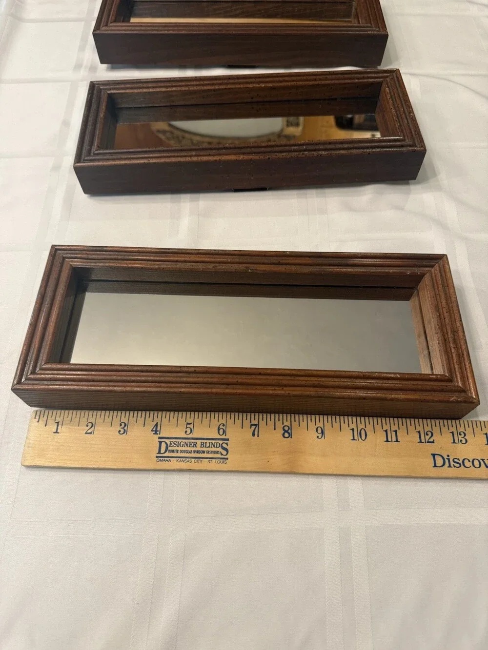 Vintage MCM Solid Wood Gallery Wall Mirrors Triple Set Tiered Molding 13x5x1 3/4